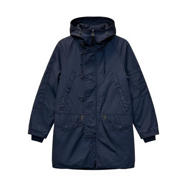 KR VINTAGE 후드 필드 자켓 허리 스트링 4포켓 디테일 네이비