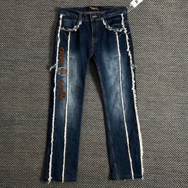 Y2K 빈티지 자수 패치 데님 팬츠o 3072