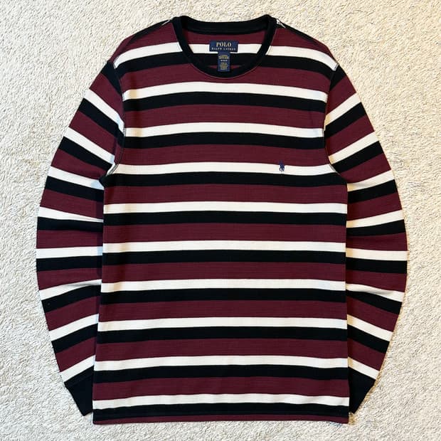 폴로 랄프로렌 POLO 신형 스트라이프 와플 긴팔 니트 버건디