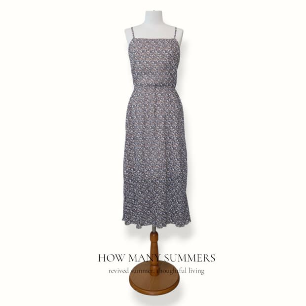 폴리 잔꽃 롱 원피스 M 브라운 패턴 나시 뷔스티에 밴딩