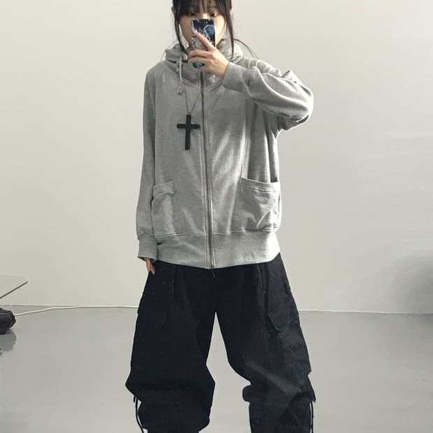 Jpn High Neck Zip Up Hoodies