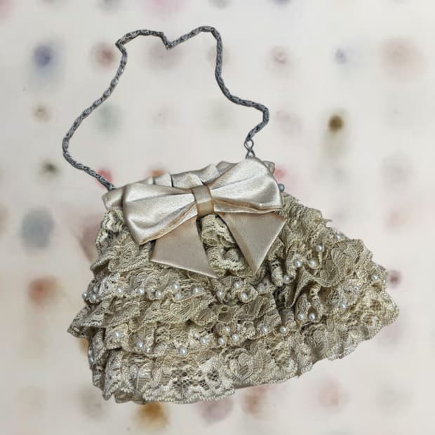 갸루 레이스 프릴 새틴리본 미니핸드백