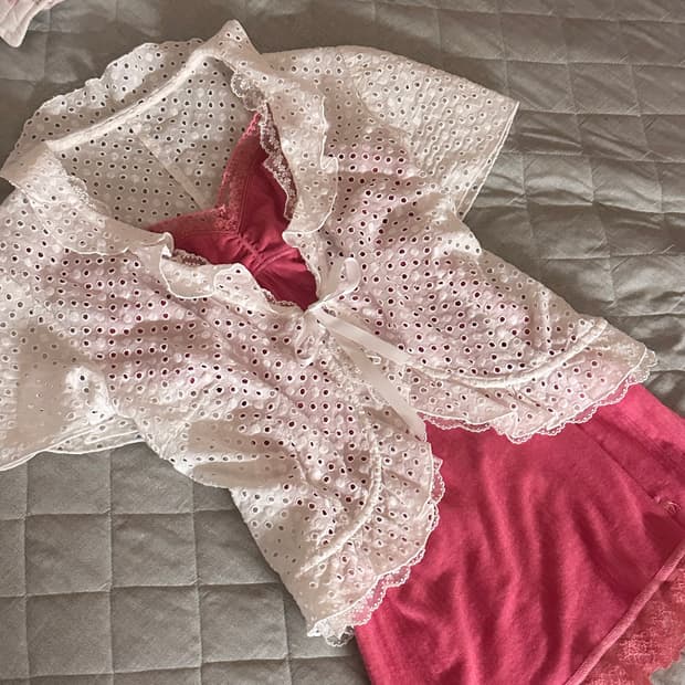 레이스 프릴 코튼 가디건