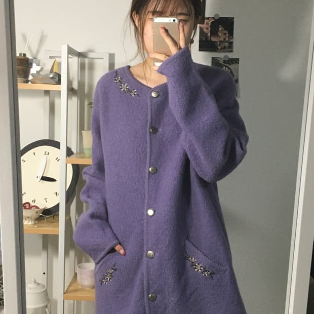 울 라일락 눈꽃 롱 가디건