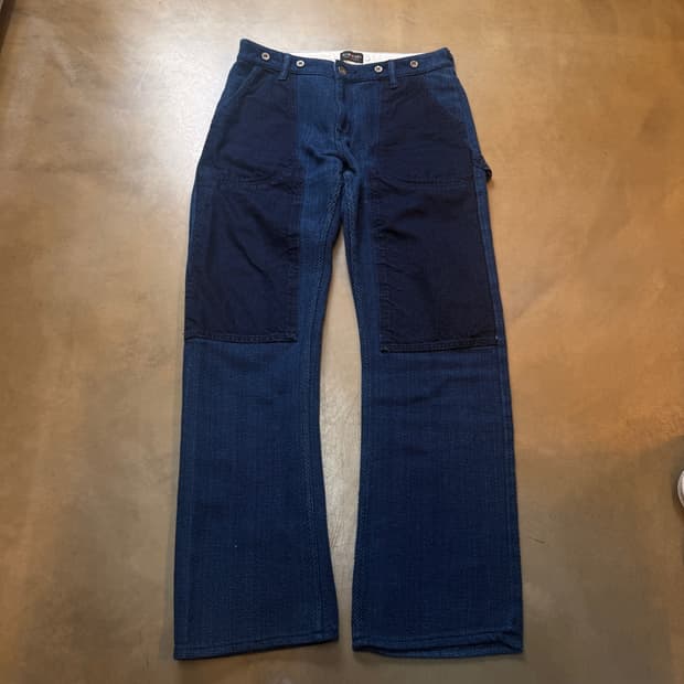 Koromo Kyoto 일본 인디고 풀 더블니 카펜터 사시코 팬츠