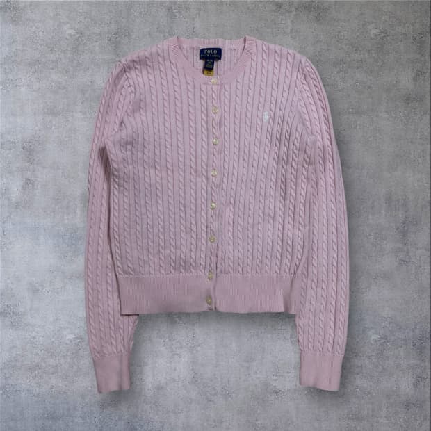 폴로 랄프로렌 스몰 포니 로고 핑크 케이블 니트 가디건