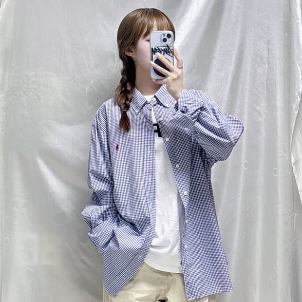 폴로 랄프로렌 포니 오버핏 체크셔츠 