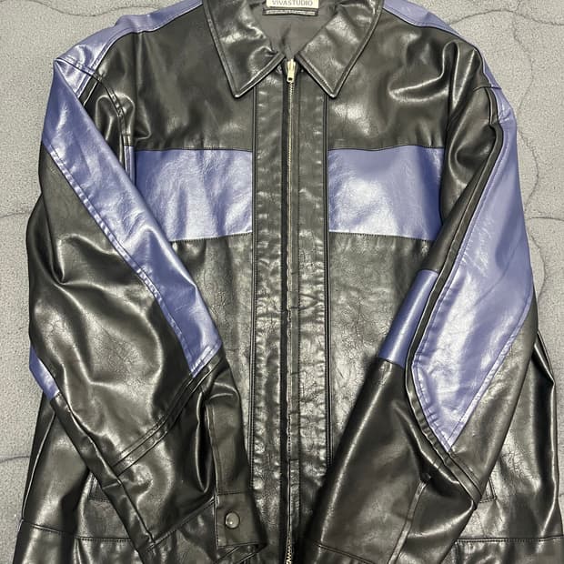 [L] 비바스튜디오 비건 레더 믹스 레이서 자켓