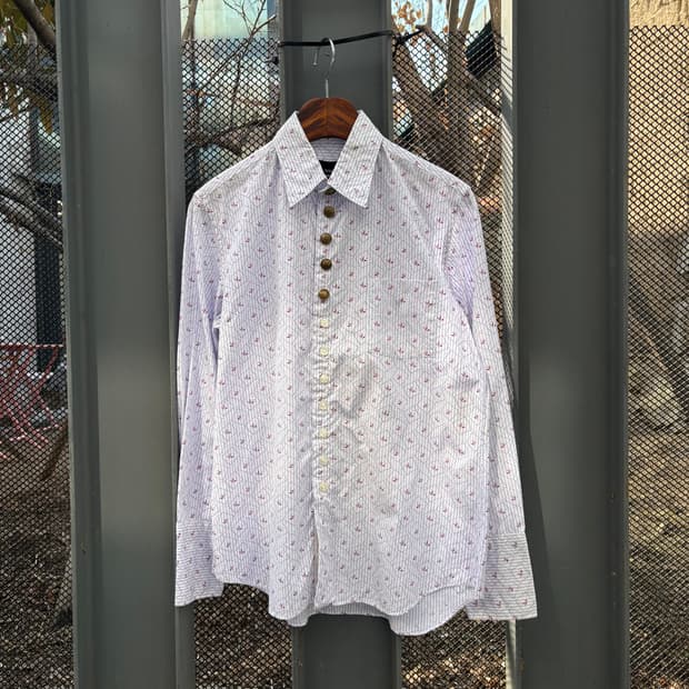 꼼데가르송 트리콧 새 패턴 앤틱 골드 버튼 셔츠