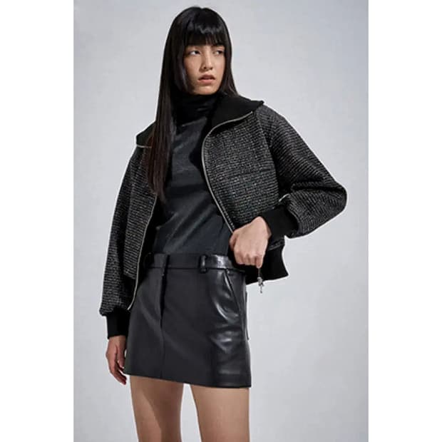 시스템 자수 세일러 칼라 트위드 집업