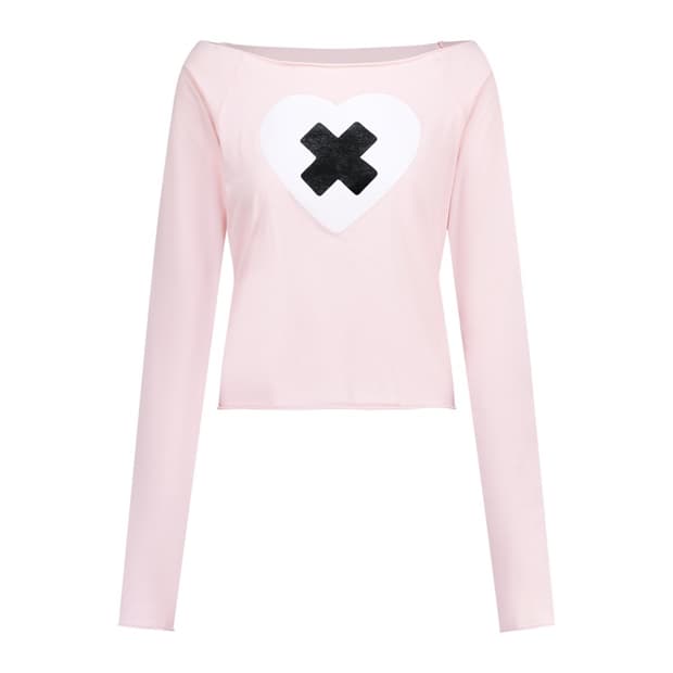 샵페어리 cross heart cut off t-shirt pink