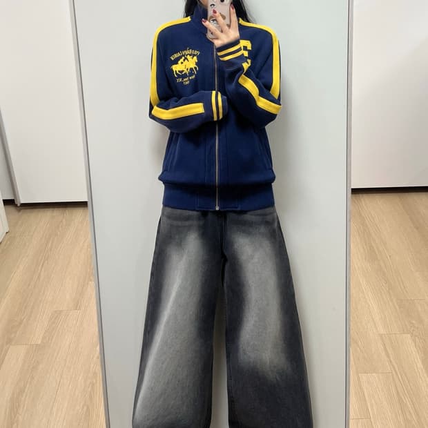 폴로 랄프로렌 빅포니 네이비 옐로우 코튼 집업 자켓