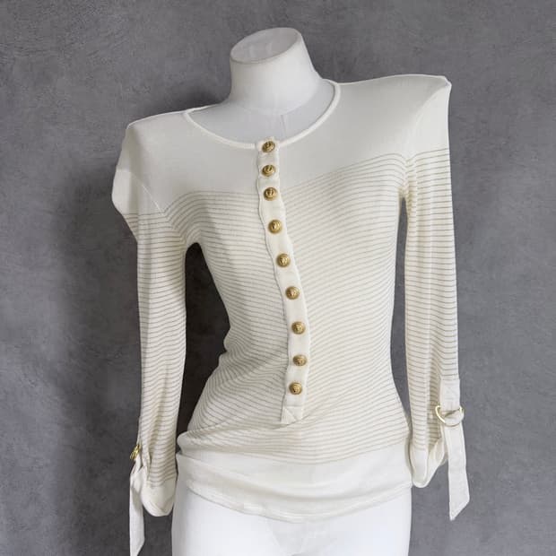 BALMAIN Gold Button Stripe Knit