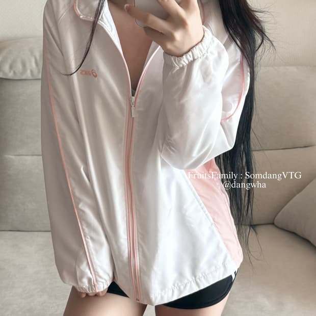 아식스 일본 화이트 핑크(피치) 바람막이