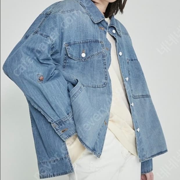 여성 XL) 한섬 시스템 신형 21ss 포켓 오버핏 데님 자켓 청자켓