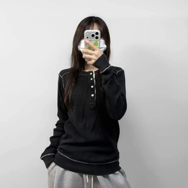 디젤 Diesel 써멀 와플 헨리 크루넥 맨투맨 블랙