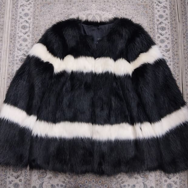 Mixxo 스트라이프 페이크 퍼 코트 M