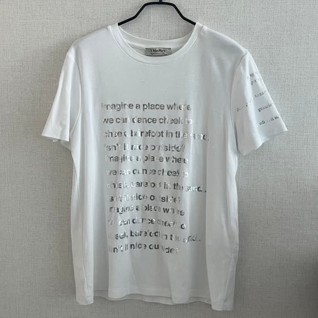 막스마라 오버핏 여성 반팔 티셔츠 실버 레터링 기본 티셔츠