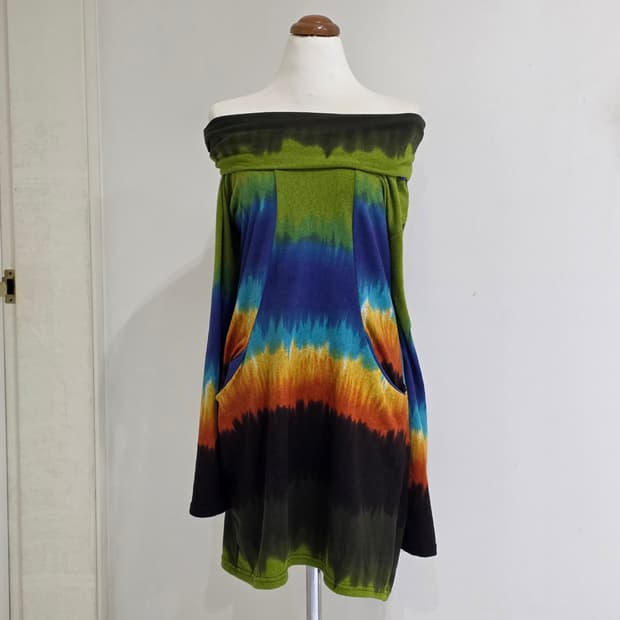 보헤미안 멀티컬러 타이다이 오프숄더 원피스