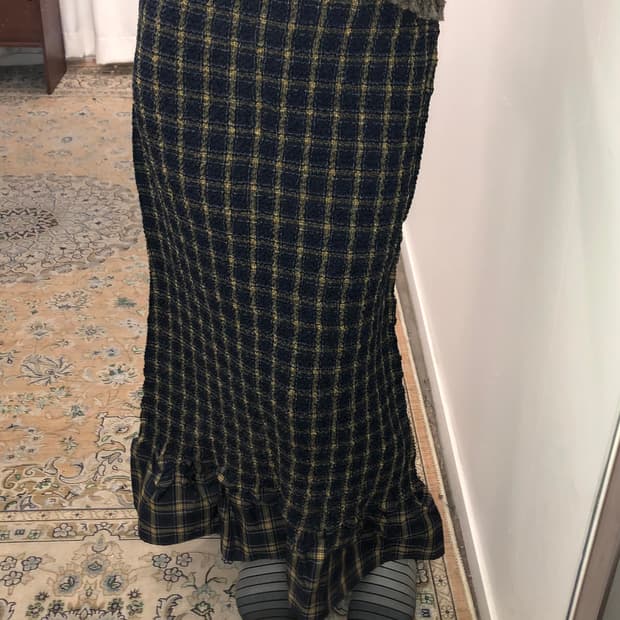 체크 팝콘 밴딩 스커트