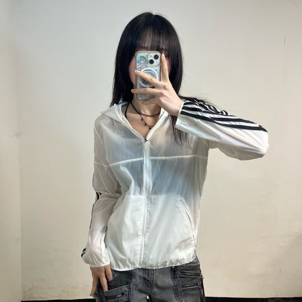 Adidas white running windbreaker