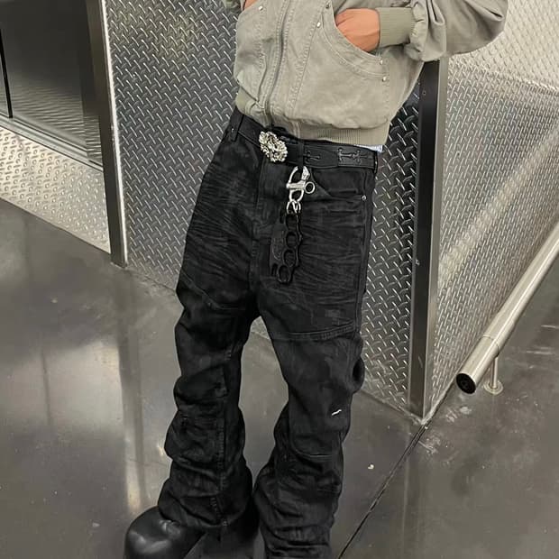 워싱 블랙 루즈 스트레이트 데님 팬츠