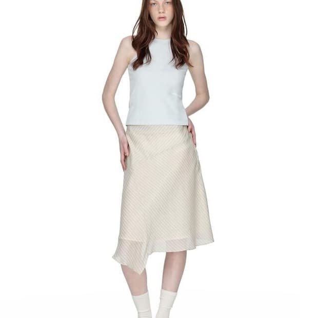 썬번프로젝트 미디 스커트 베이지 Asymmetric Midi Skirt 