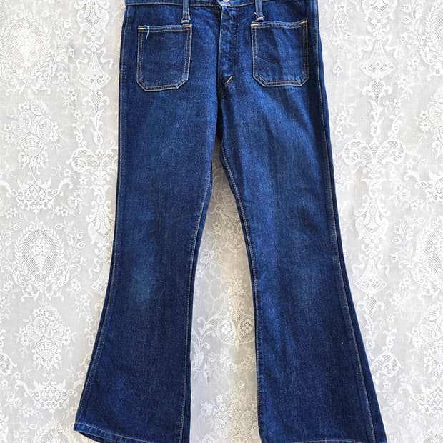 70s 빅존 벨바텀 인디고 데님 타론지퍼