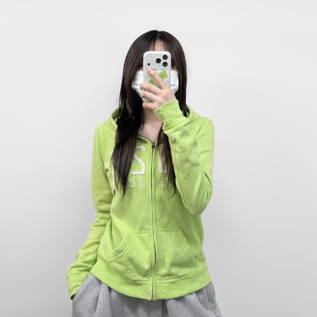 아베크롬비 아치 로고 후드집업 네온그린