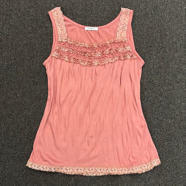M)Japanese vintage 셔링 레이스 모리 핑크 슬리브리스