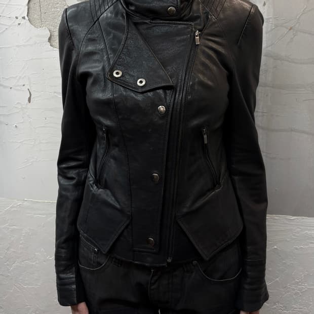 high-neck button sheepskin jacket