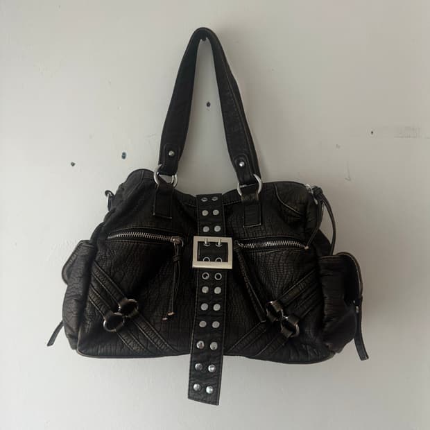 빈티지워싱 빅벨트 지퍼 숄더백