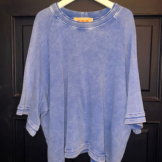 PDF 피디에프 워시드블루 크롭 와플 티셔츠 L 사이즈