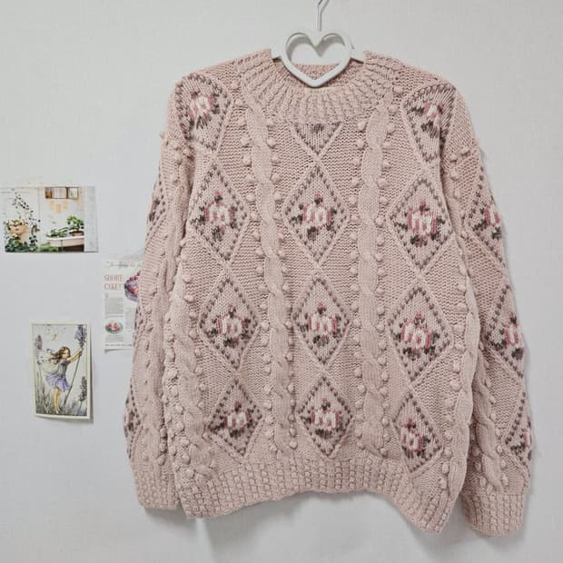 빈티지 프리미엄 딸기우유꽃 니트 코디세트