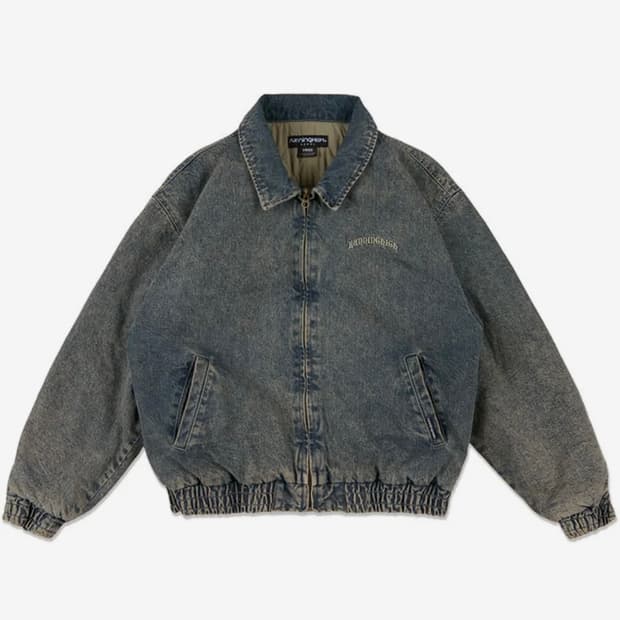 정가 19만원 러닝하이 바시티 로고 워시드 데님 점퍼 베이지