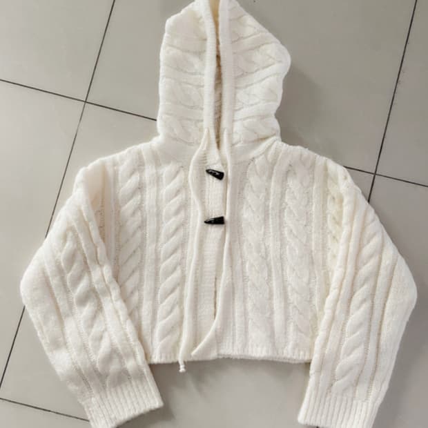 떡볶이 후드 꽈배기 니트 가디건