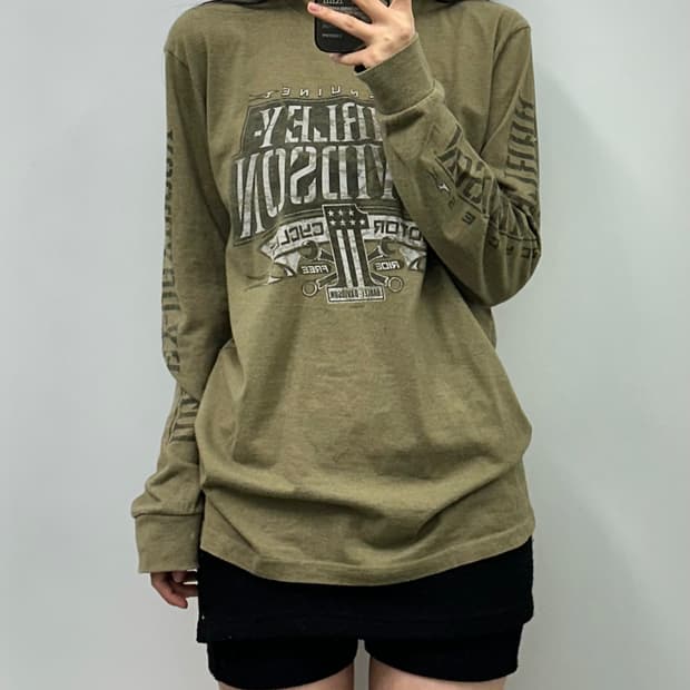 할리데이비슨 빈티지 프린팅 롱슬리브 긴팔티