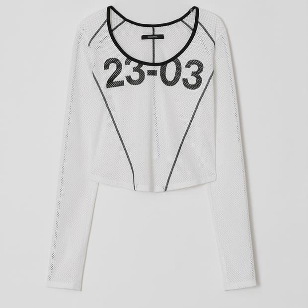 Diagonal mesh jersey tee