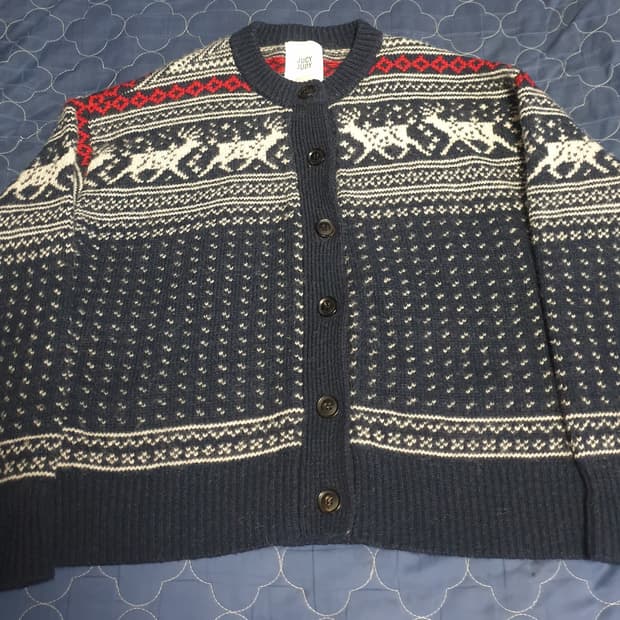 쥬시쥬디 라운드넥 자가드 울 니트 가디건 네이비 (2XS)