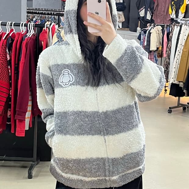 디즈느 빅히어로 스트라이프 후리스 후드집업