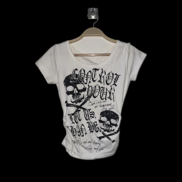 해골 프린팅 화이트 셔링 반팔 티셔츠