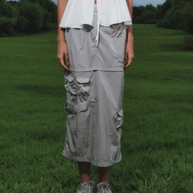 기준 kijun 롱 카고스커트 실버그레이