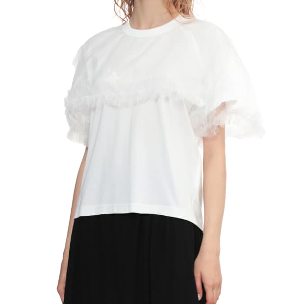 새상품 느와케이니노미야 튤트림 화이트 숏슬리브 M