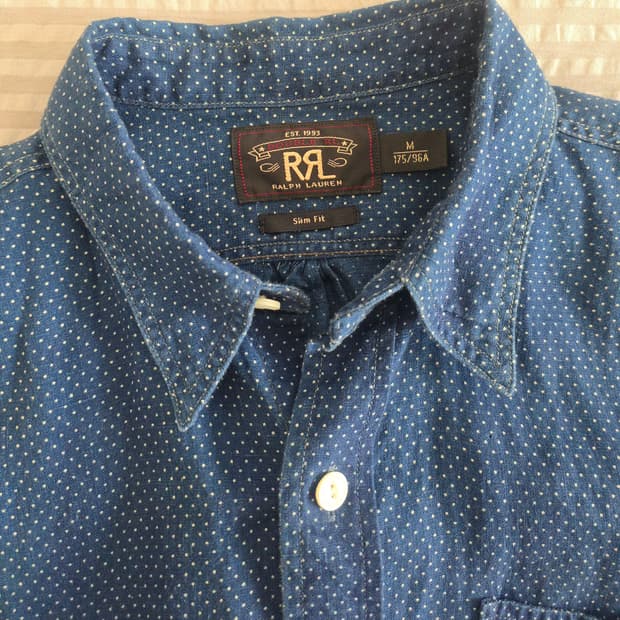 RRL, 인디고 핀도트 린넨 셔츠 - Slim Fit M(100사이즈)