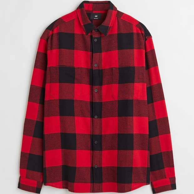 H&M 레드 투포켓 체크 셔츠 (S)