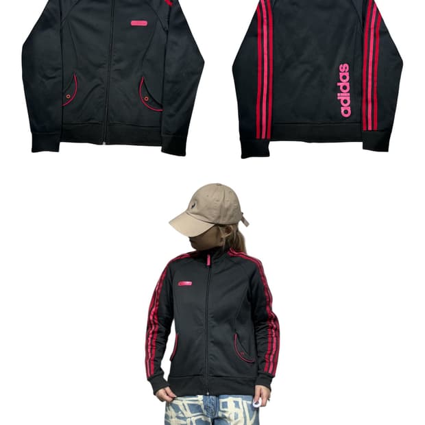 아디다스 블랙 핑크 삼선 스펠아웃 트랙탑 져지 L