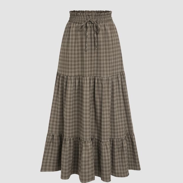 샵사이다 브라운 체크 롱치마
