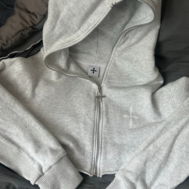 smfk 크롭 그레이 후드집업