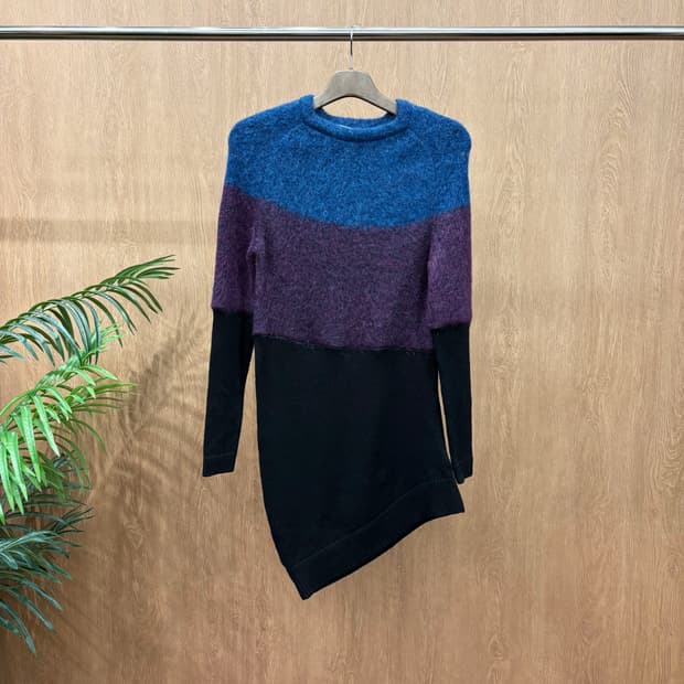 막스마라 스포트막스 롱 니트 원피스 밑단 언밸런스 디테일 블루 퍼플 블랙