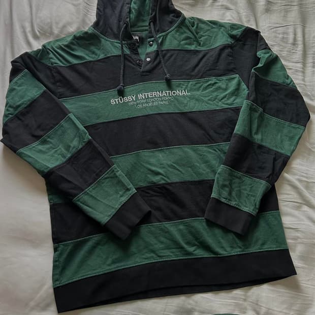 17fw 스투시 그린 스트라이프 보더 후디 xl